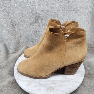 Gianni Bini Shoes Womens Size 9 Brown Suede Chunky Heel Side Zip Ankle Booties *